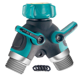 Riemex metal hose splitter front view shows durable zinc alloy build