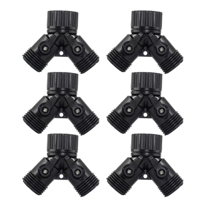 Rierdge 2-way hose adapter enables splitting water to two hoses for efficient garden watering.