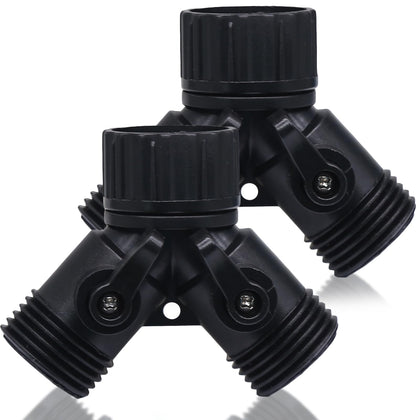 Rierdge 2-way hose splitter with three-quarter inch fitting for versatile watering.