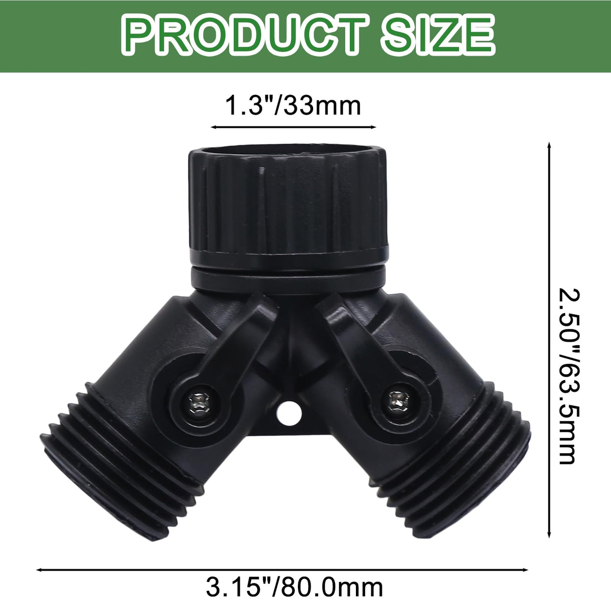 Rierdge garden hose adapter with independent shut-off valves for zone control.