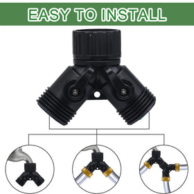 Rierdge hose splitter outlet flow control enables tailored watering for beds and lawns.
