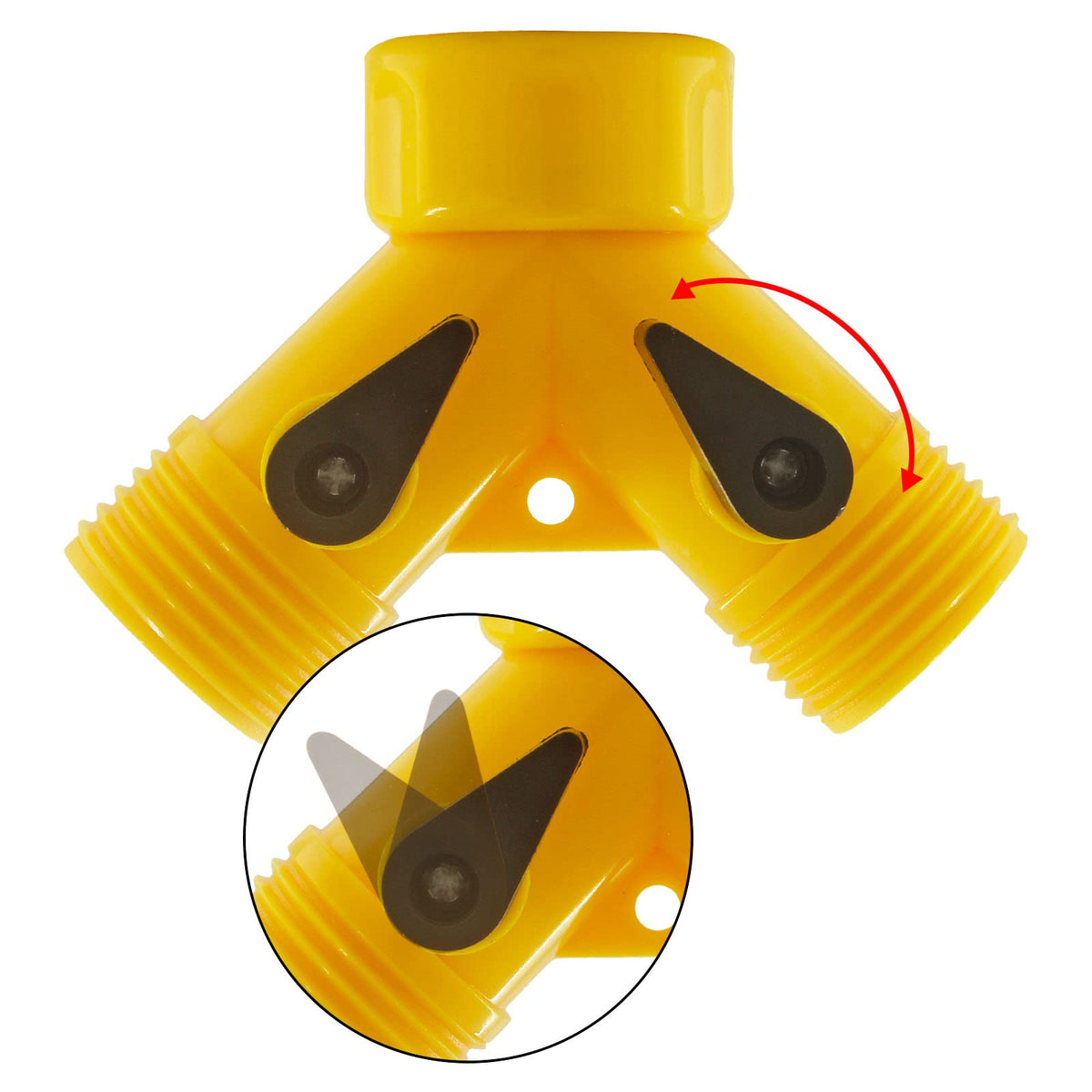 Rierdge plastic hose splitter highlighting rust-free ABS material and durability.