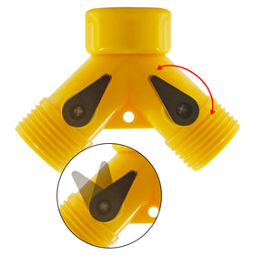 Rierdge plastic hose splitter highlighting rust-free ABS material and durability.