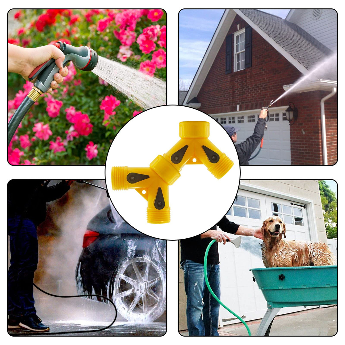 Rierdge watering setup for multi-area use in the garden with yellow color.