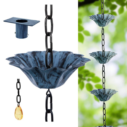 Rifachua lotus rain chain with 12 cups enhances curb appeal and channels rain gracefully.
