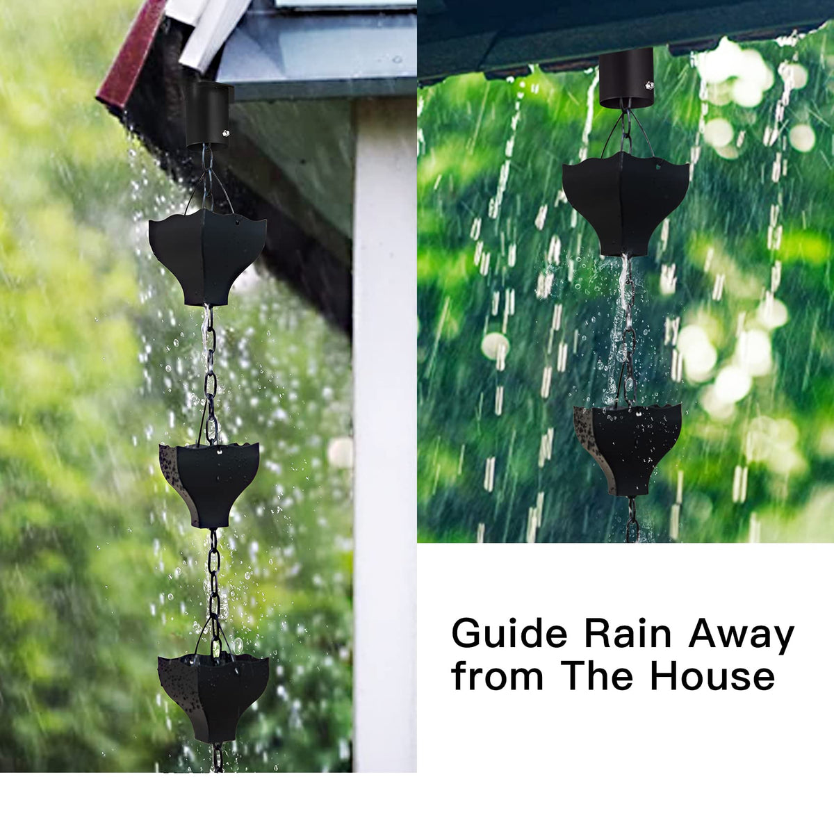 Rifachua rain chain with gutter adapter adds decorative curb appeal and reduces splash