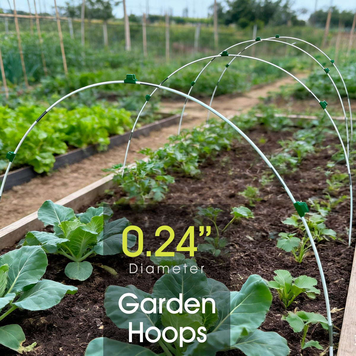 RIFNY 17-inch fiberglass rods form a flexible garden tunnel backbone.