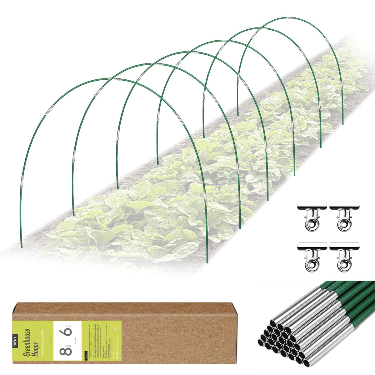 RIFNY garden hoops assembly guide for quick tunnel setup and seedling protection.