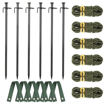 RIFNY heavy-duty tree stake kit showing six steel stakes for sturdy anchoring