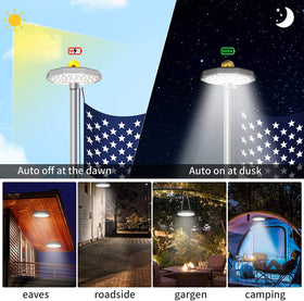 RigidBeam flagpole light solar panel captures sun for daytime charging.