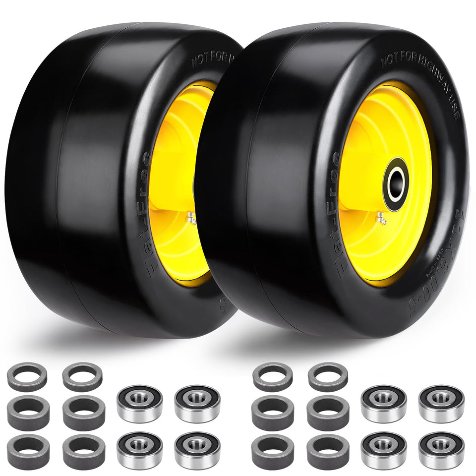 RIHYTAC 11x6-00-5 flat-free tire set for riding mowers, two-pack.