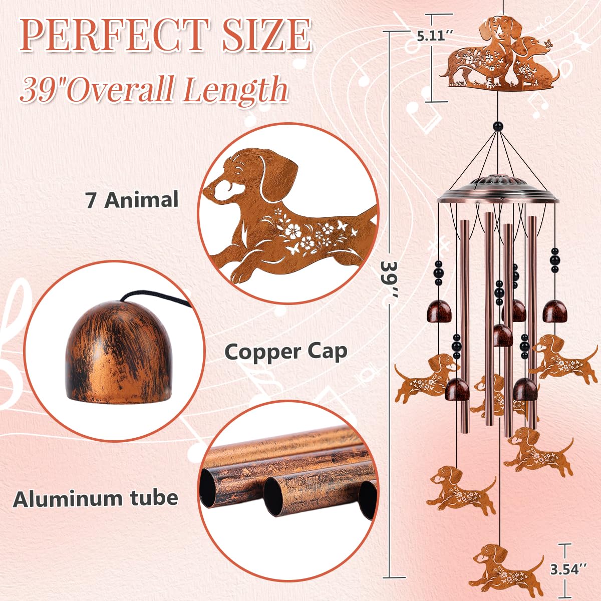 Riletese Dachshund Wind Chimes on porch add charming yard accents