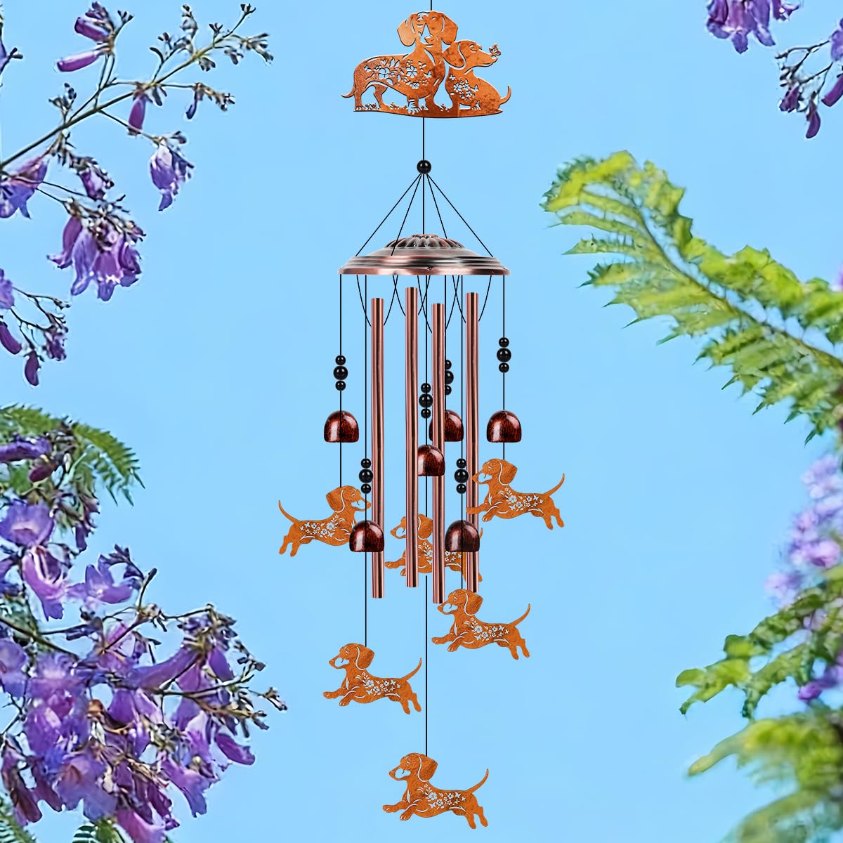 Riletese Dachshund Wind Chimes with small charms brighten outdoor decor