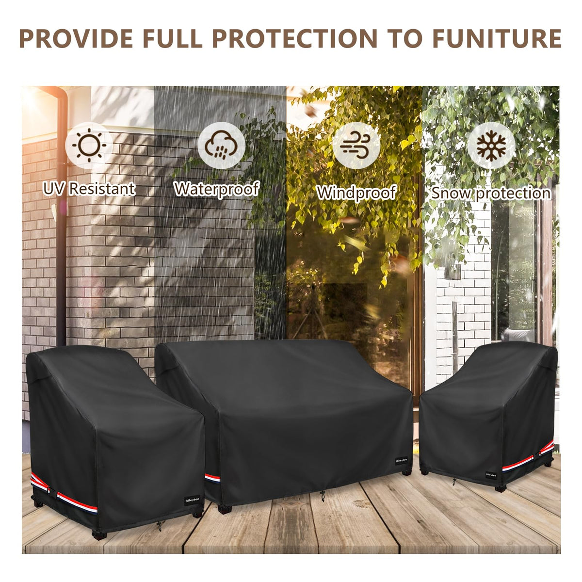 Rileytee all-weather outdoor cover shown on sturdy fabric