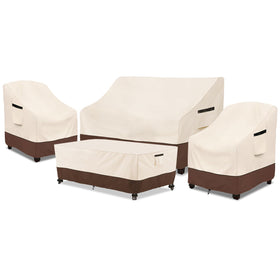 Rileytee 4-piece patio set cover protecting the loveseat, coffee table, and chairs from rain and dust