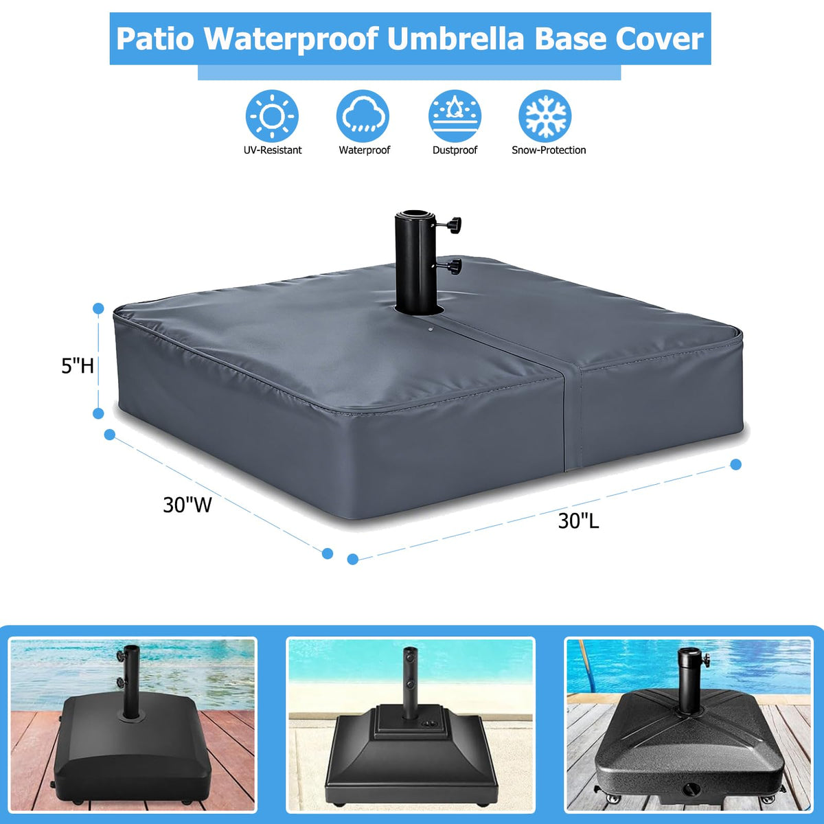 Rileytee base cover on square umbrella base for quick setup