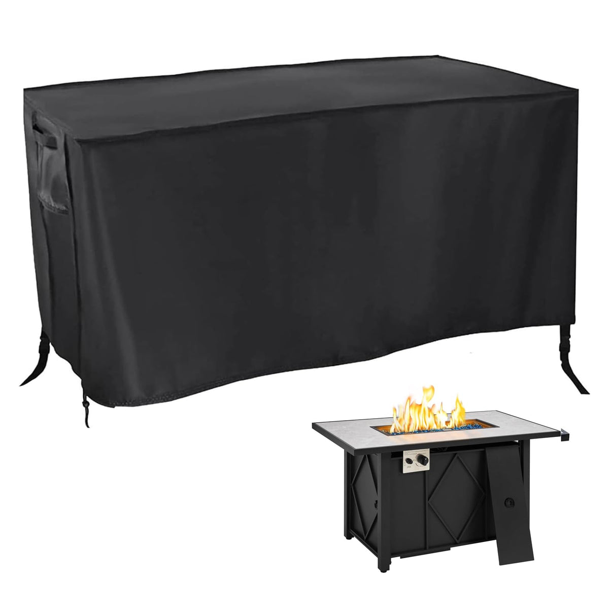 Rilime rectangular fire pit cover 43in front view protecting from rain