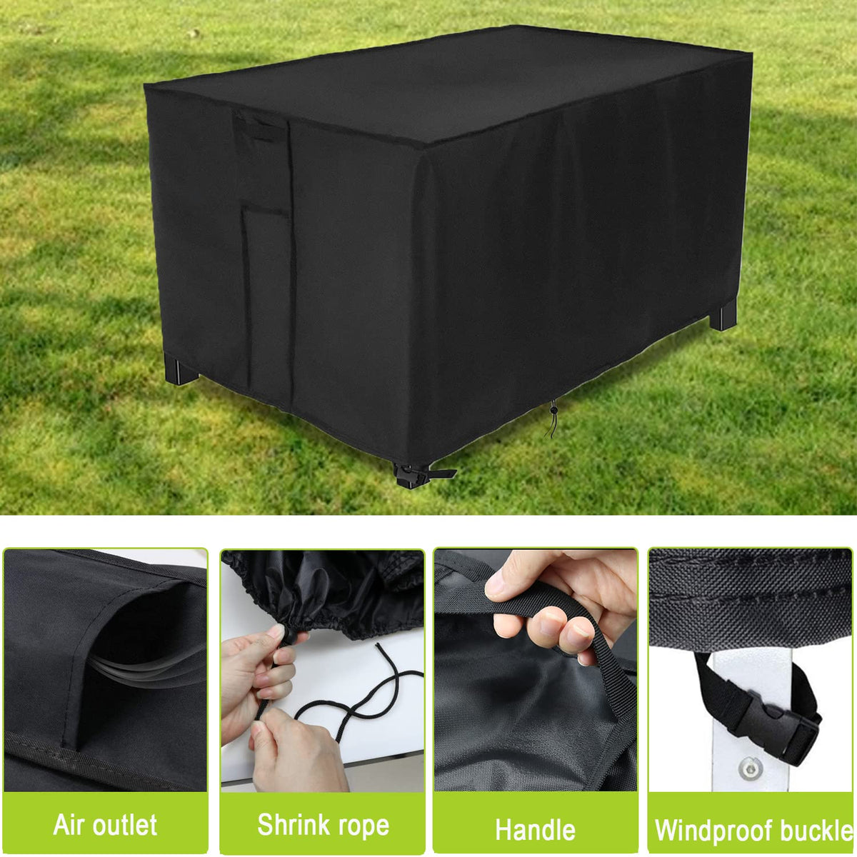 Rilime fire pit cover side view showing snug rectangular fit