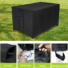 Rilime fire pit cover side view showing snug rectangular fit