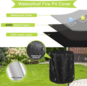 Rilime waterproof 420D cover keeps rain and snow off your fire pit.