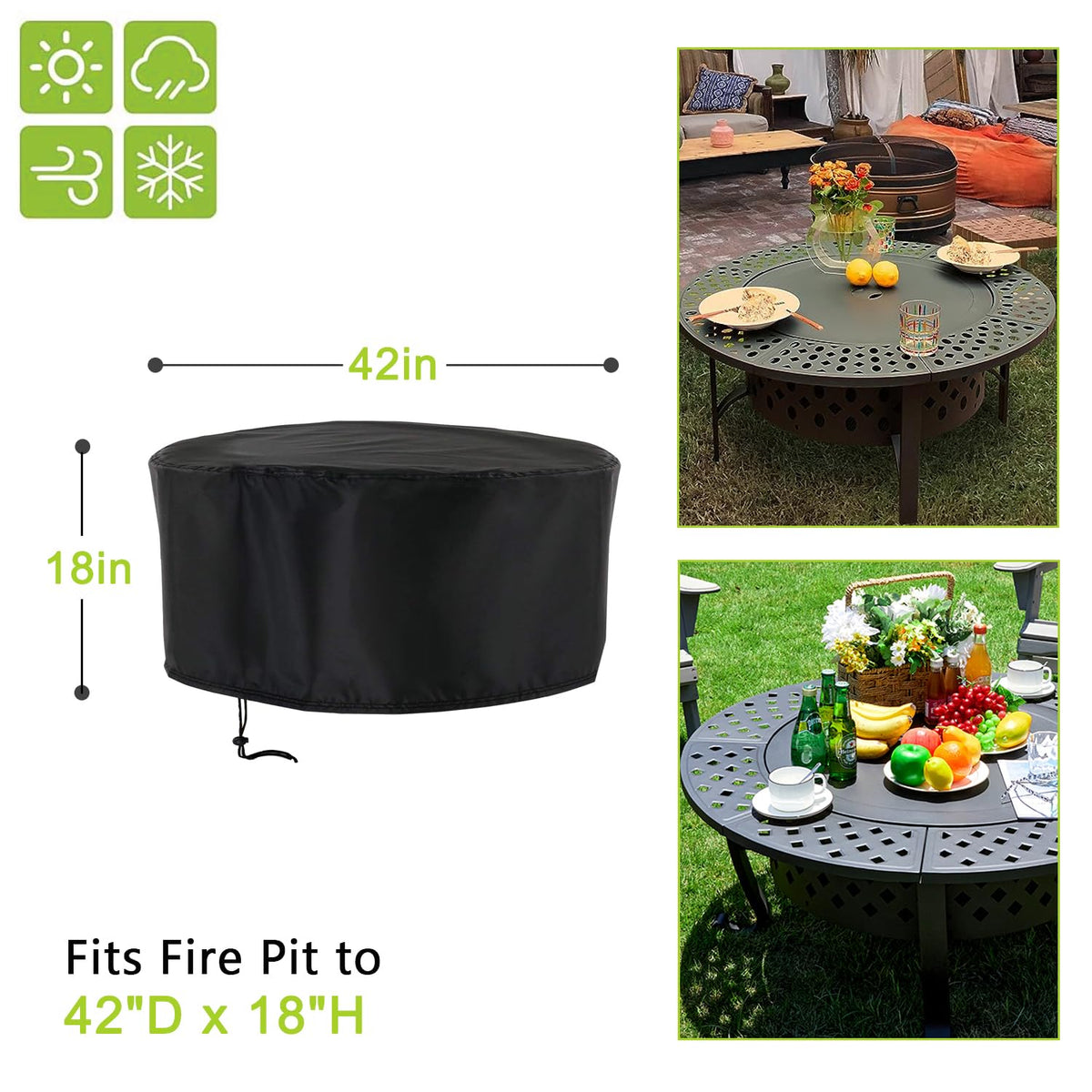Rilime waterproof oxford 420D fabric cover keeps the pit dry outdoors