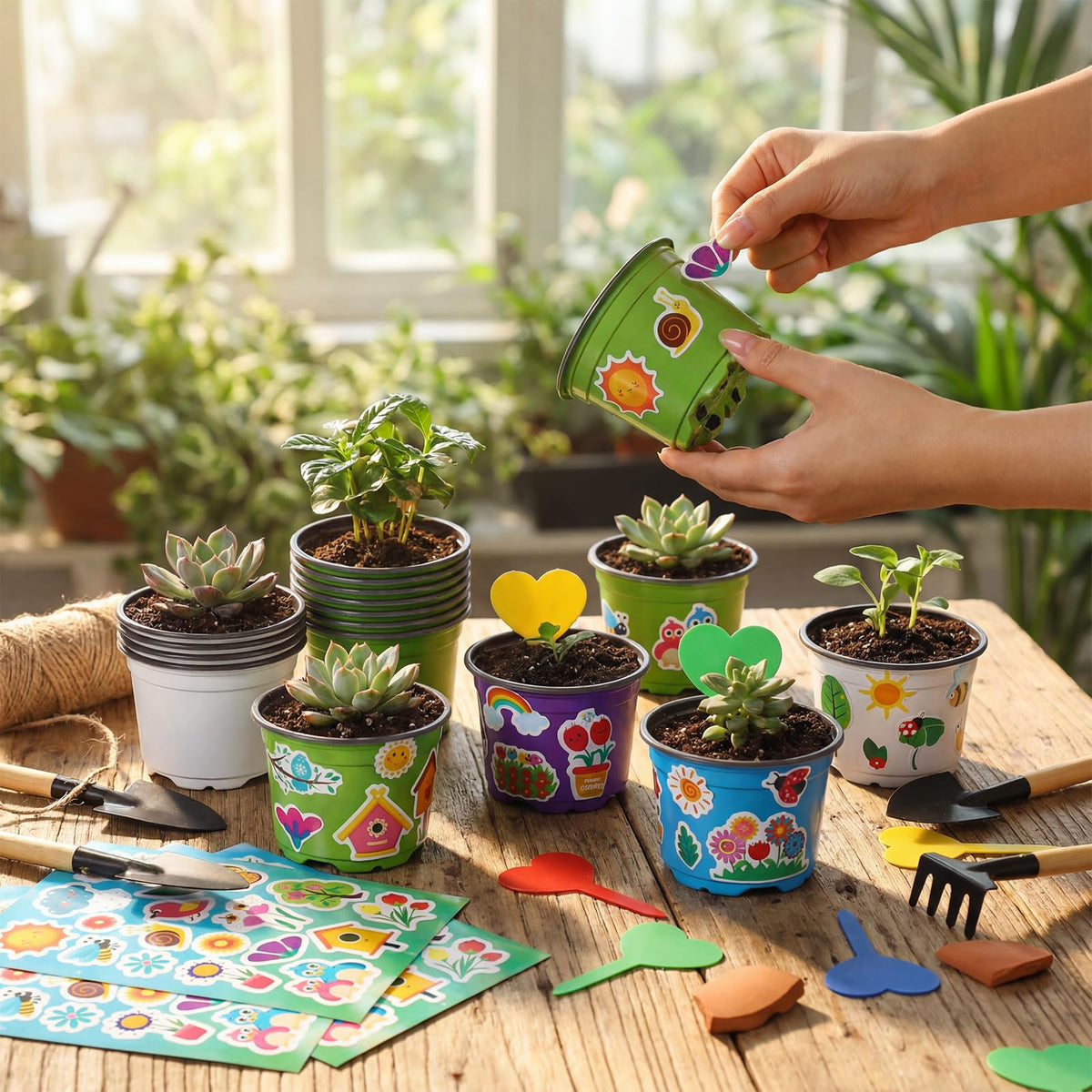 RimCereal colorful plastic flower pots ideal for color-coded planting.