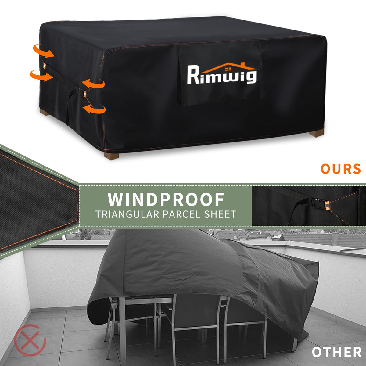 Rimwig heavy-duty outdoor furniture cover with UV and dust protection.