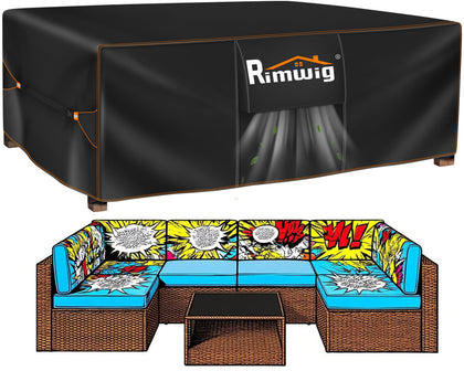 Rimwig patio cover featuring waterproof bottom coating protects outdoor furniture from rain
