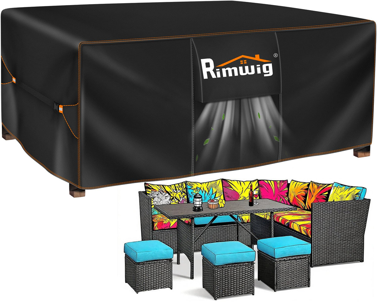 Rimwig rectangular patio table cover waterproof design protects against rain.