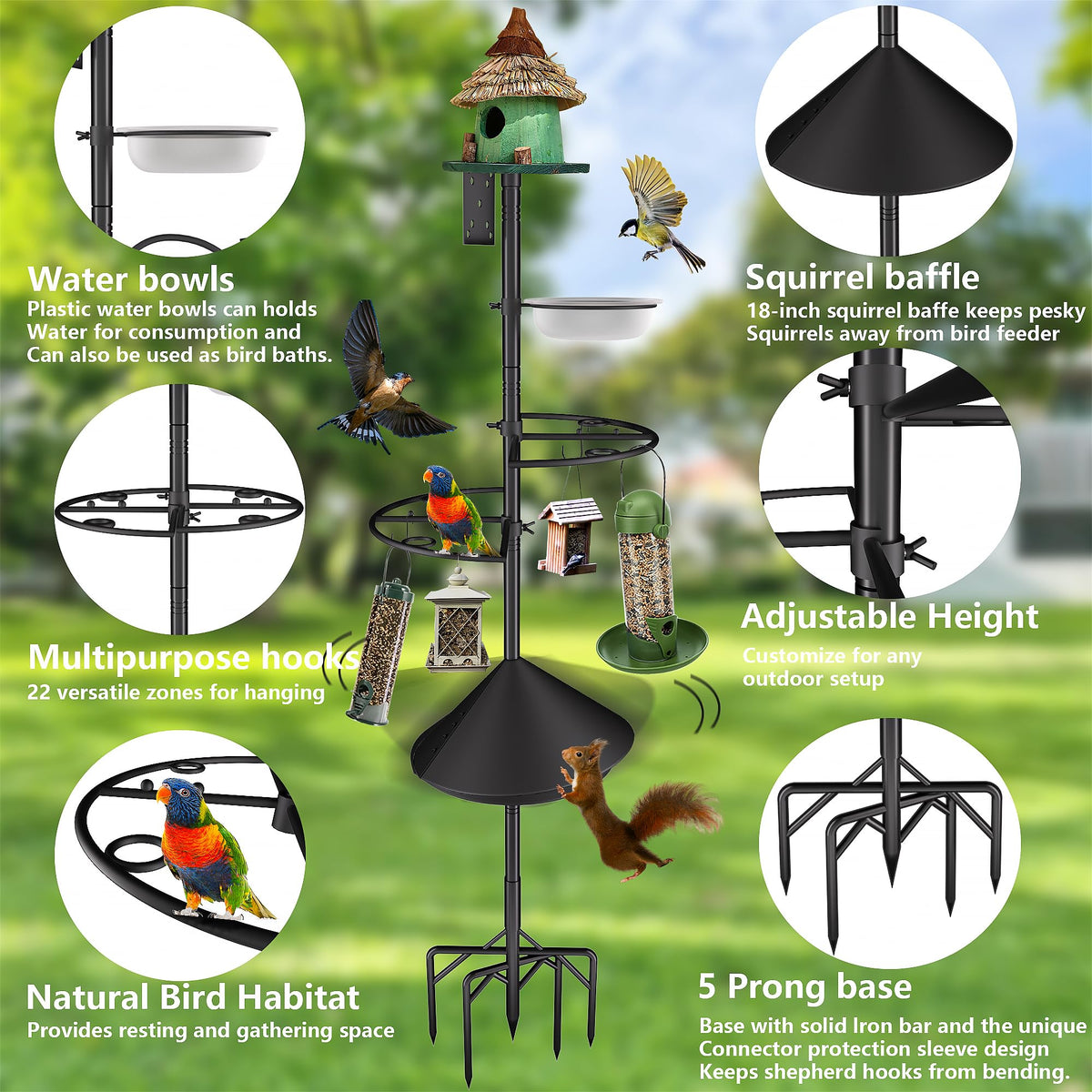 RINLAIN five-prong base provides sturdy soil anchoring
