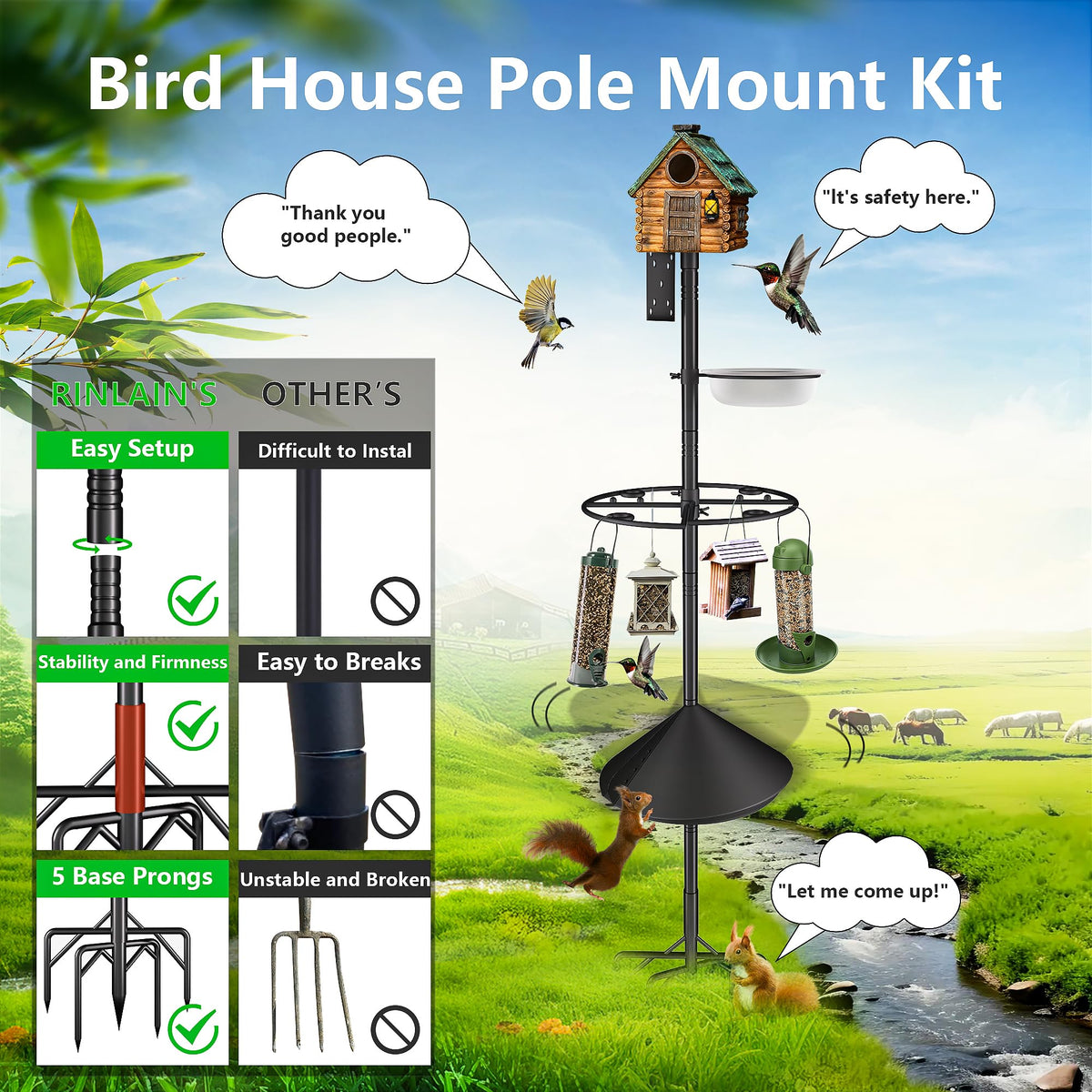 RINLAIN adjustable height pole for versatile feeder setups