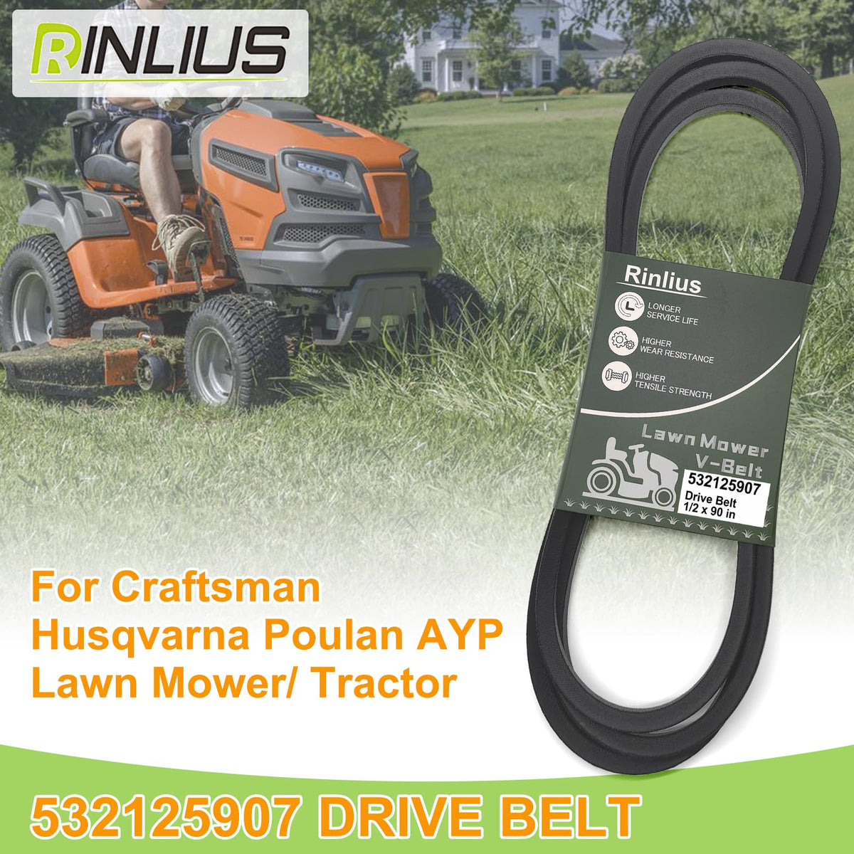Rinlius drive belt half-inch width for proper fit