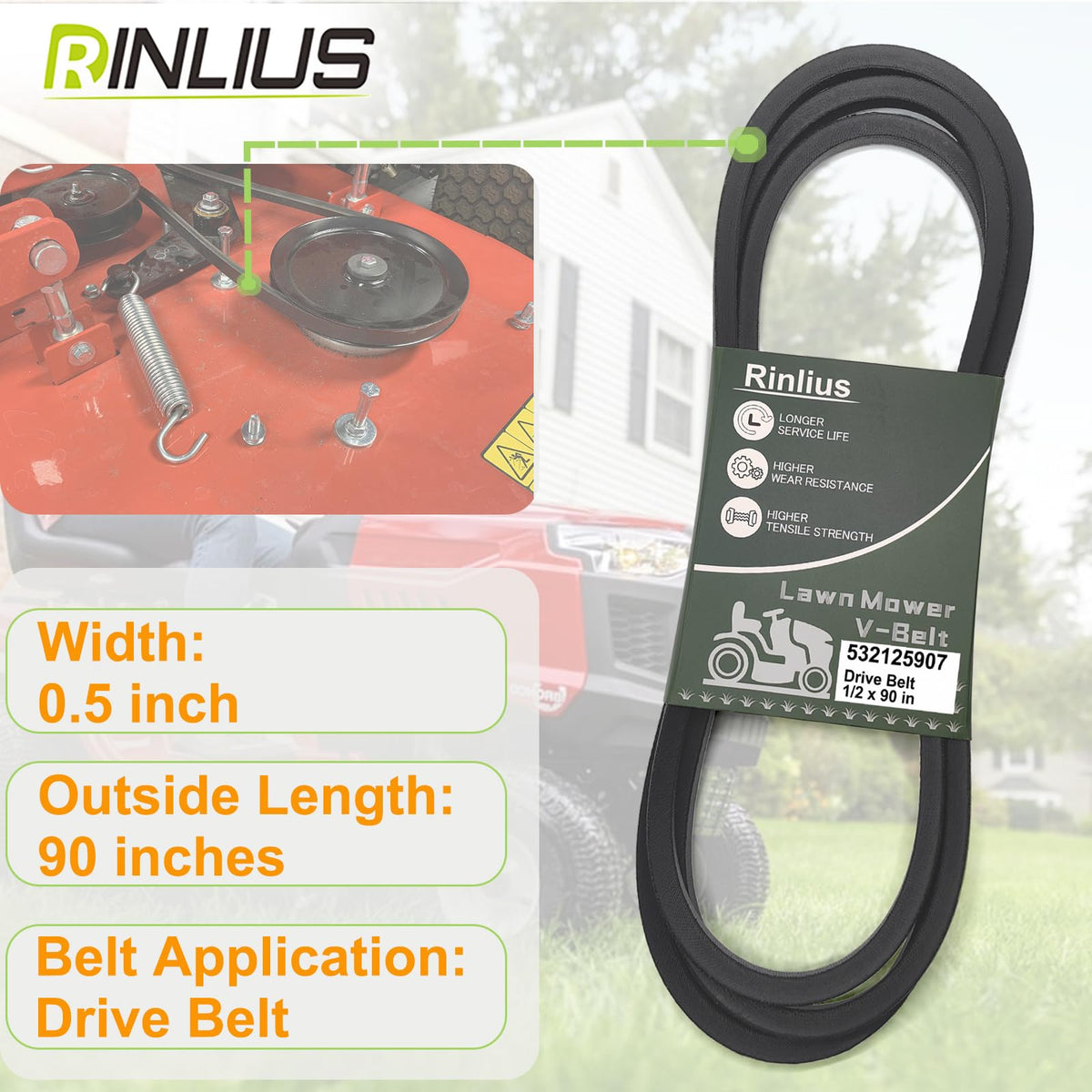 Rinlius Poulan-compatible drive belt for consistent mowing