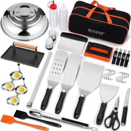 RINPIR 42pcs griddle accessories kit laid out for seamless backyard grilling.