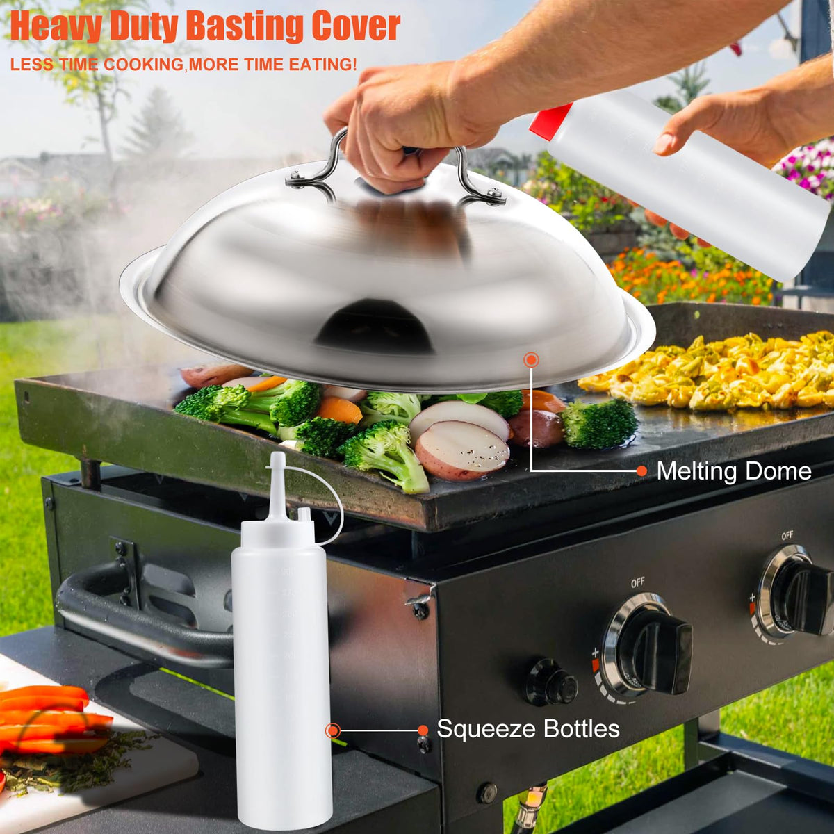 RINPIR professional long spatulas enabling precise flips on the griddle.