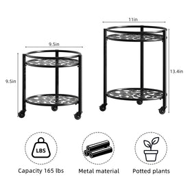 Rioneta 2-tier rolling plant stand supports 165 lbs capacity for sturdy planters