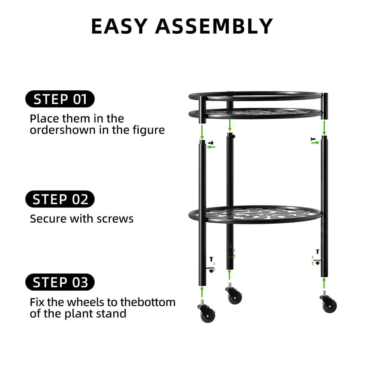 Rioneta 2-tier rolling plant stand black finish complements decor