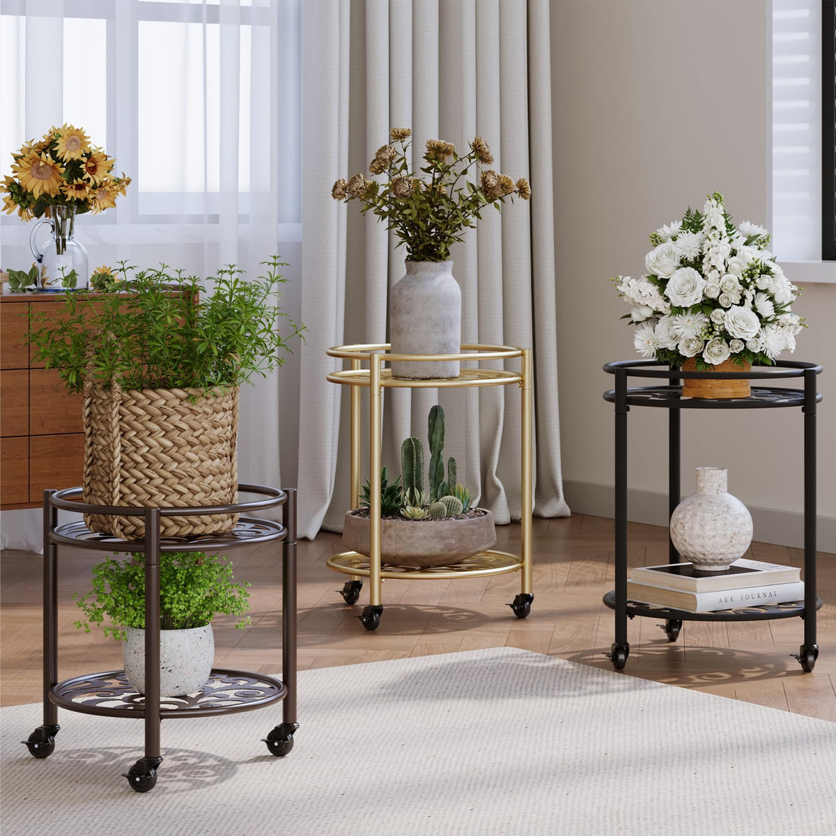 Rioneta 2-tier rolling plant stand suitable for indoor and outdoor use