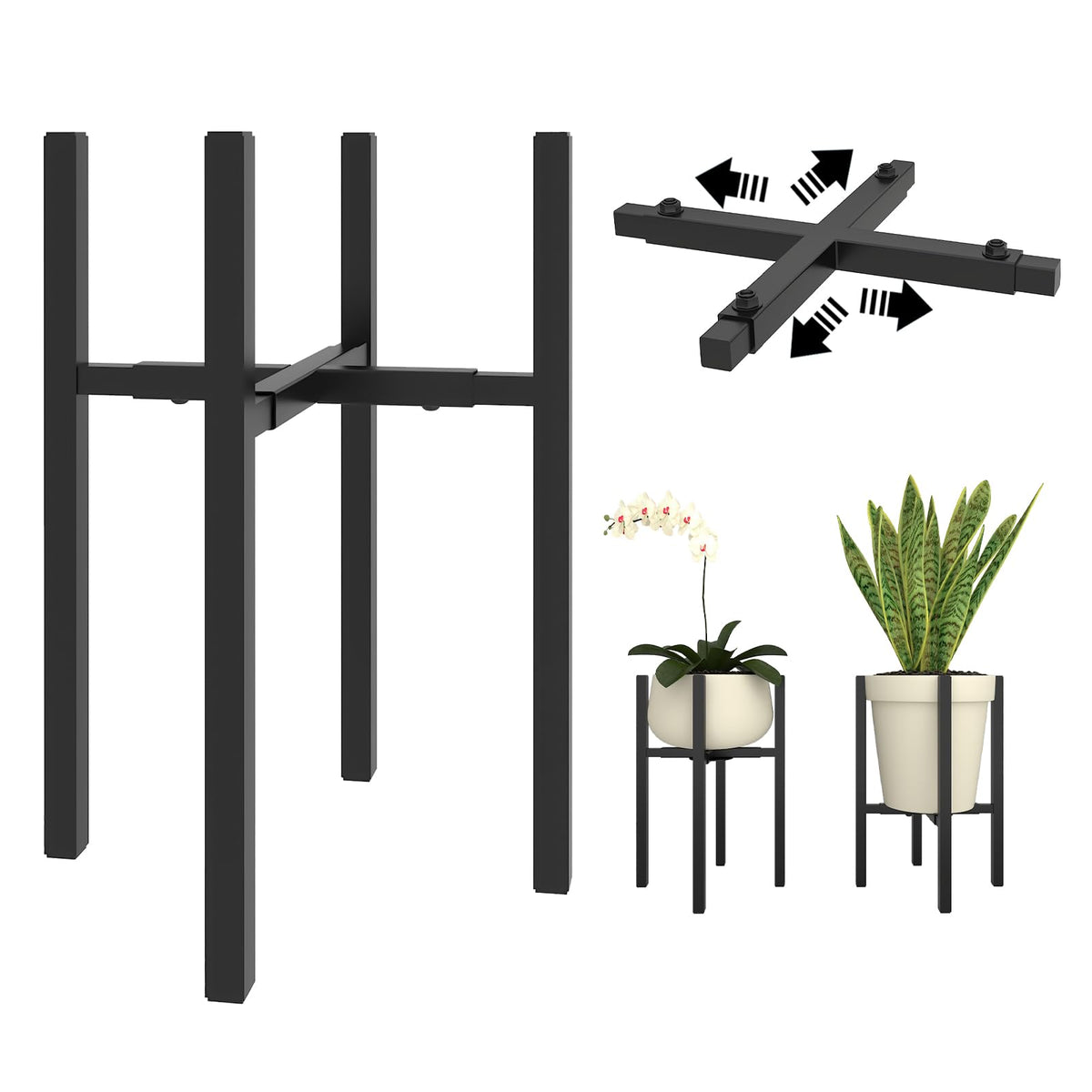 Rioneta adjustable plant stand holding a 9–15 inch pot for flexible indoor display.
