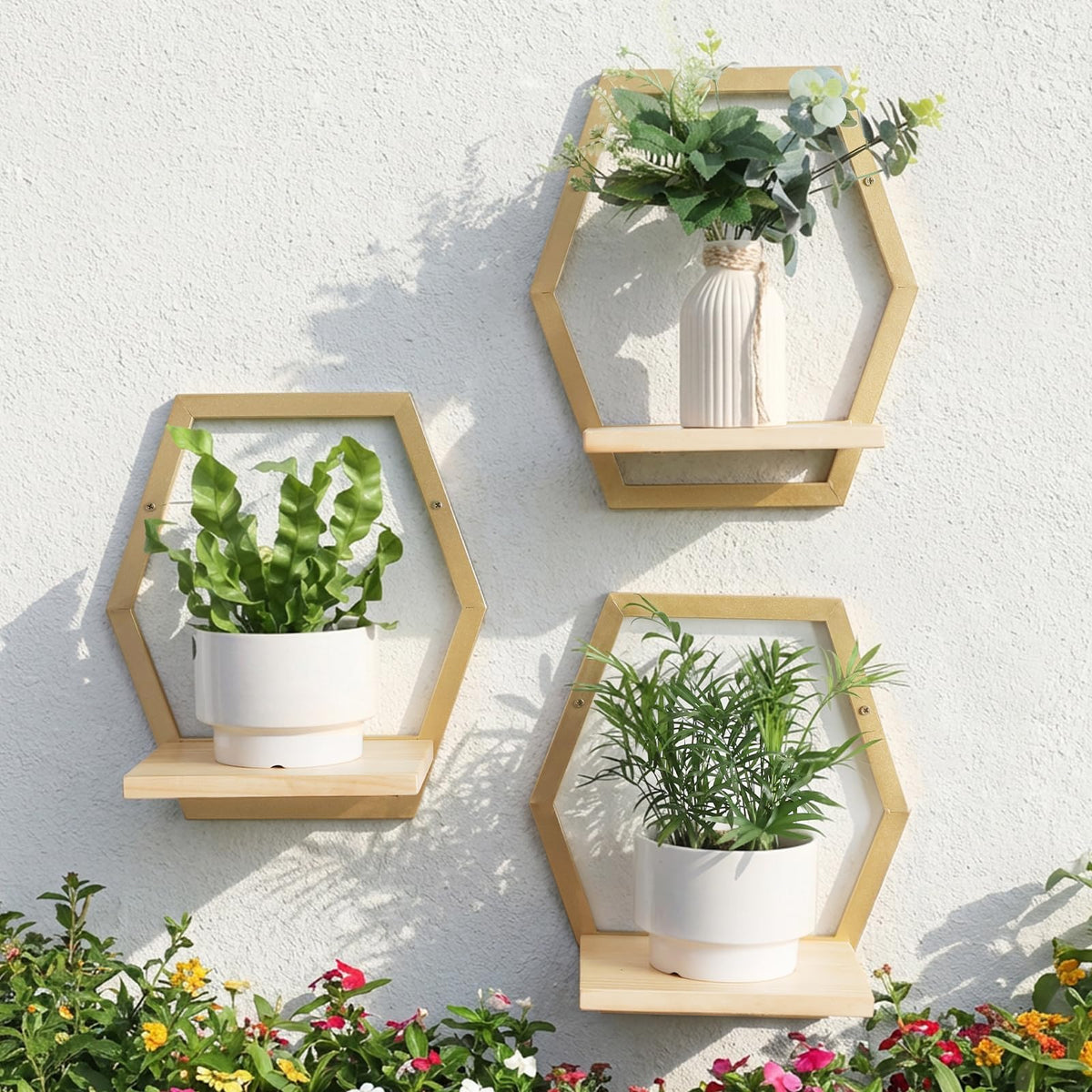 Rioneta bathroom decor with wooden shelves for towels and essentials