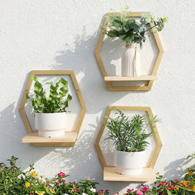 Rioneta bathroom decor with wooden shelves for towels and essentials