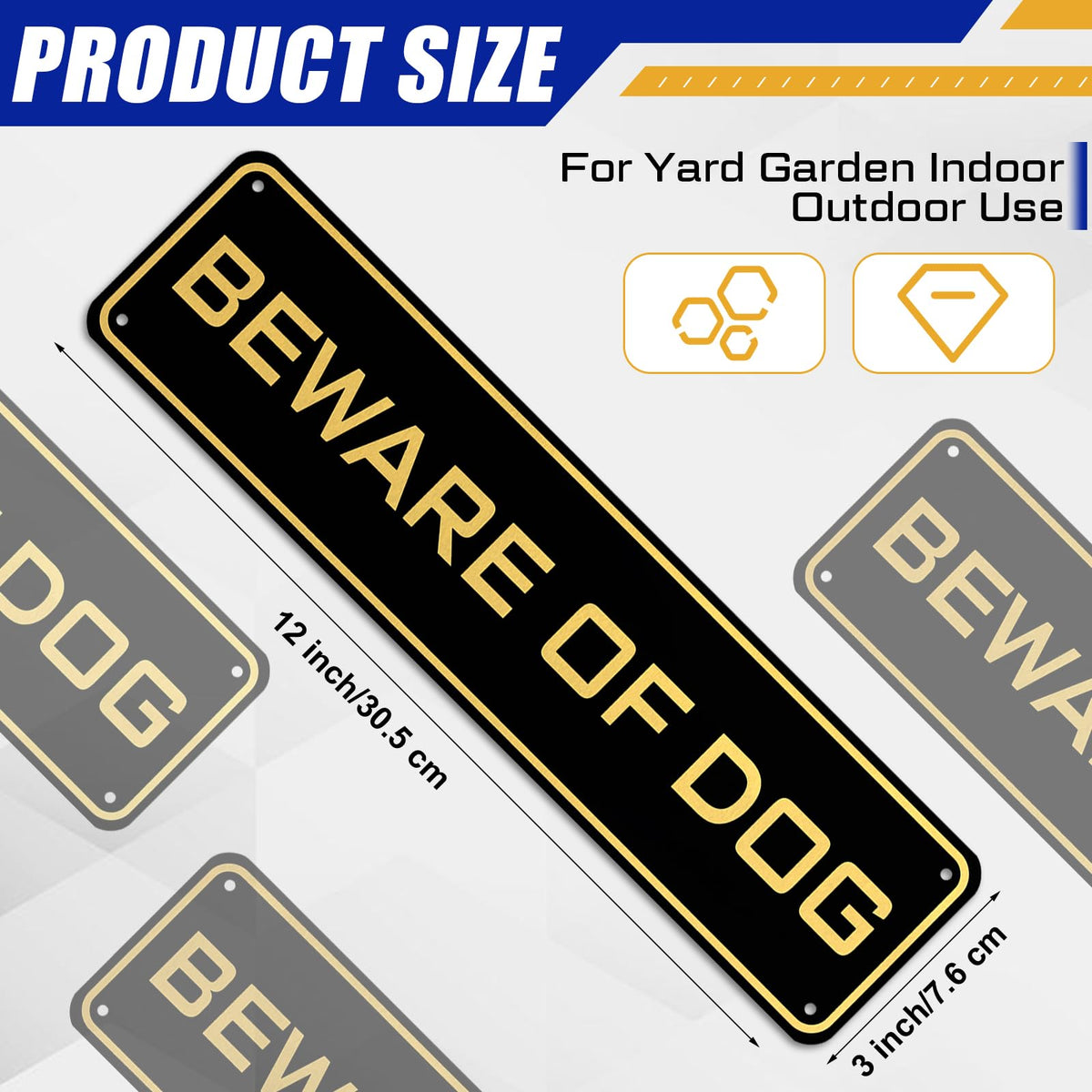 Ripeng beware of dog sign aluminum, side view on gate