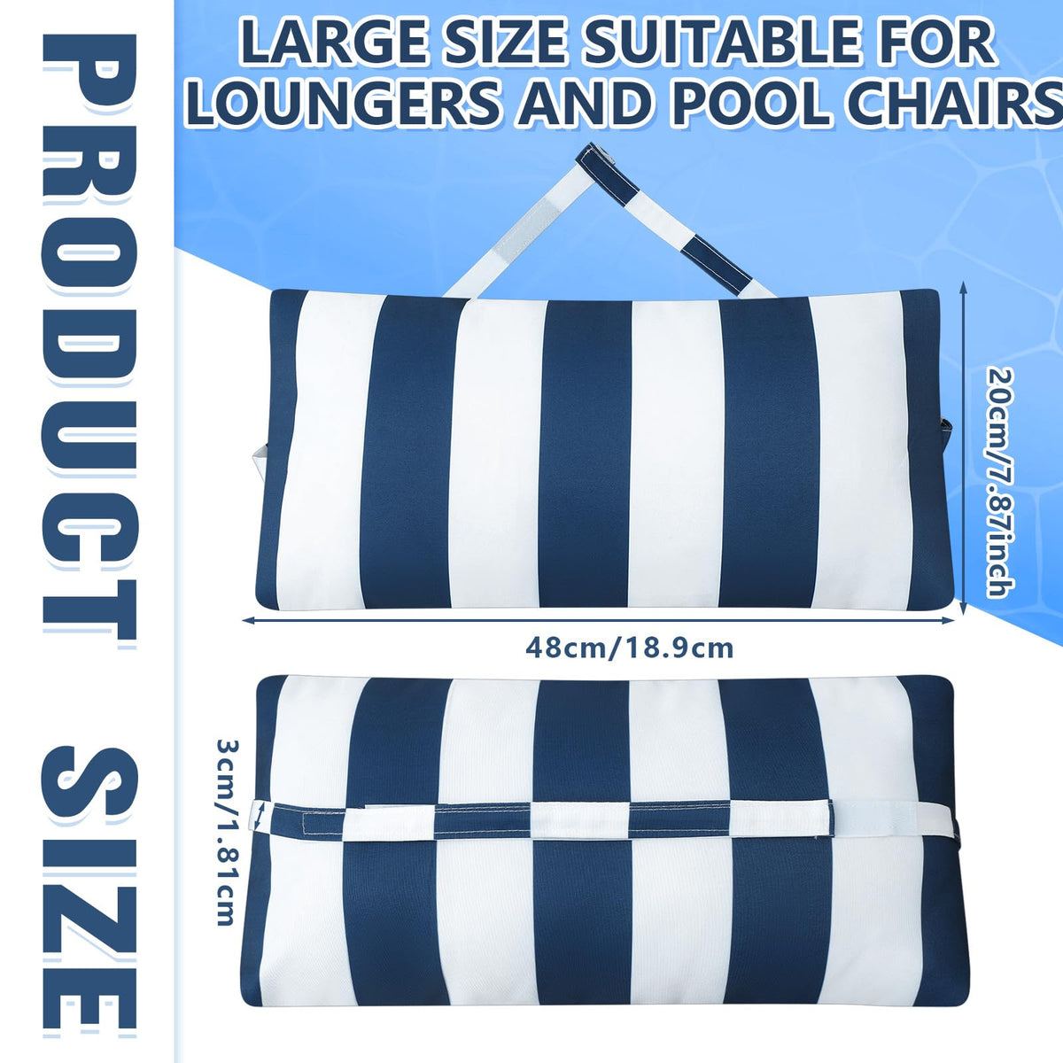 Ripeng lounge chair pillow with adjustable strap secures on patio chairs