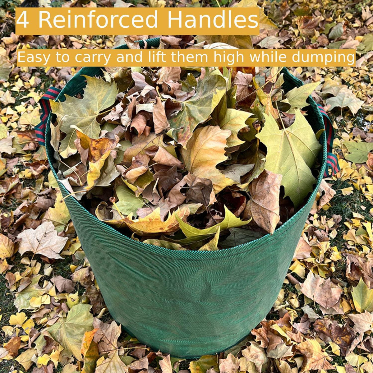 RISETEX Leaf Collector 106gal bag full, showing large capacity for leaves.