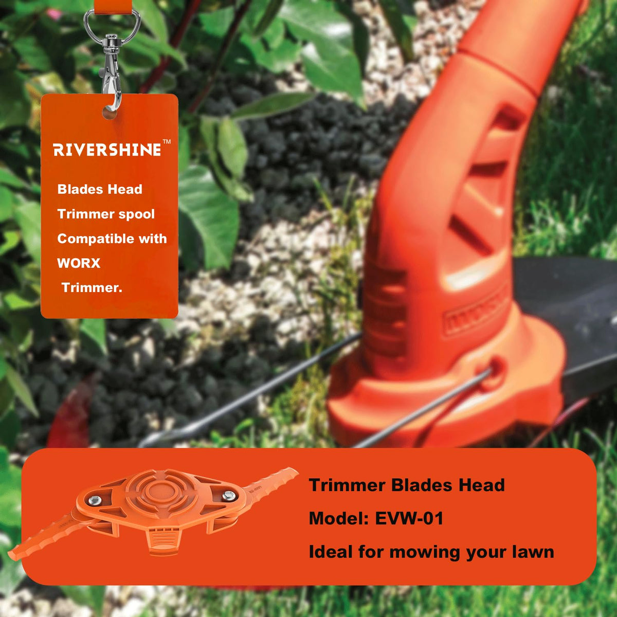 Rivershine blade tips show horizontal weed cutting with plastic blades