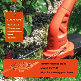 Rivershine blade tips show horizontal weed cutting with plastic blades