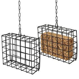 Rivonthex 2-pack suet feeders for outdoors, hold 11 oz cakes for backyard birds.