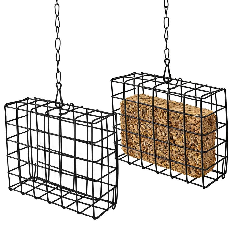Rivonthex 2-pack suet feeders for outdoors, hold 11 oz cakes for backyard birds.