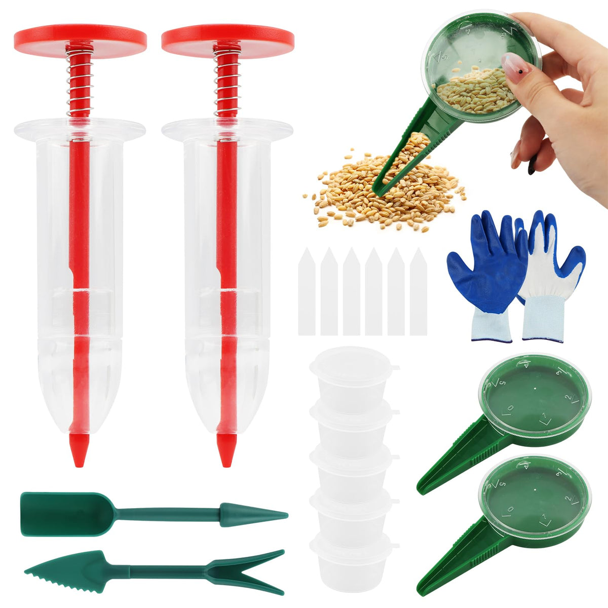 Rivonthex Mini Seed Spreader Dispensers enable precise seed placement for trays and beds.
