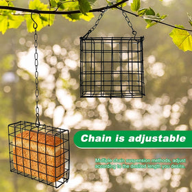 Rivonthex outdoor hanging suet feeder blends with garden trees.